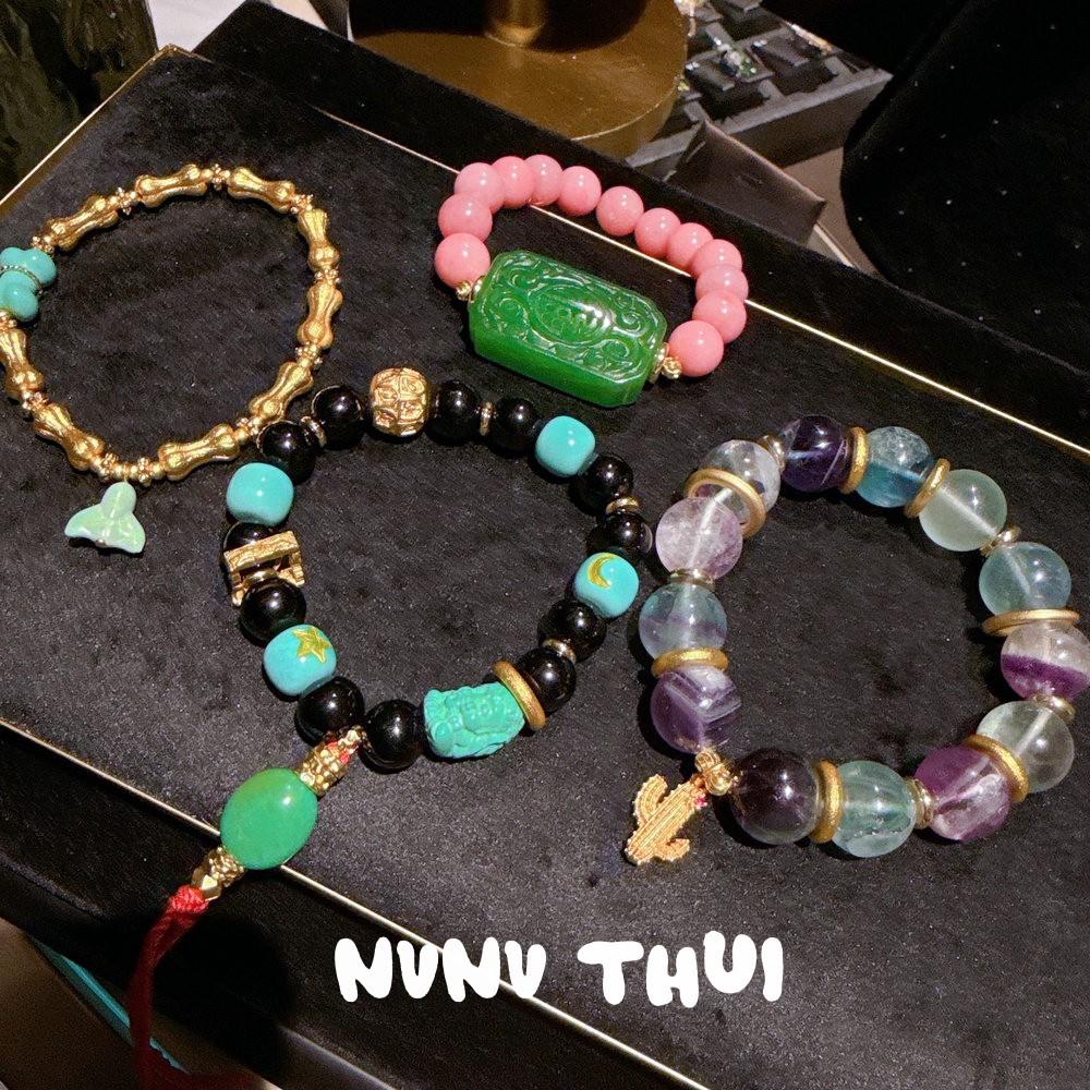 Ancient Flower Silk, Colorful Grape Stone, Colorful Fluorite Entanglement Bracelet, New Chinese Style, Ruyi Flower Powder Crystal Blessing Bracelet.