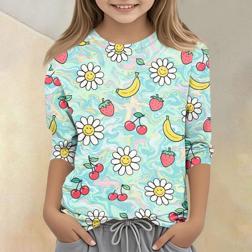 Children's Printed Round Neck Seven Quarter Sleeve Casual T-shirt