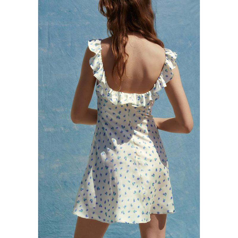 Summer New Product Women's Clothes Sweet Style Ruffles Silk Satin Texture Print round Neck Dress 2940067