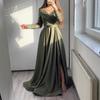 Elegantes grünes Rüschen-Spitzen-Abendkleid in mittlerer Taille