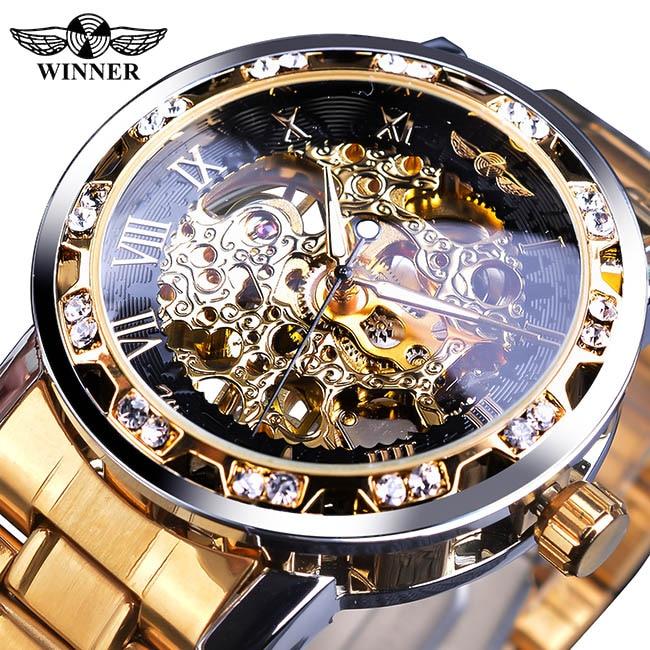 WINNER Transparent Mode Leuchtende Getriebe Bewegung Royal Design Männer Top Marke Luxus Männliche Mechanische Skeleton Armbanduhr