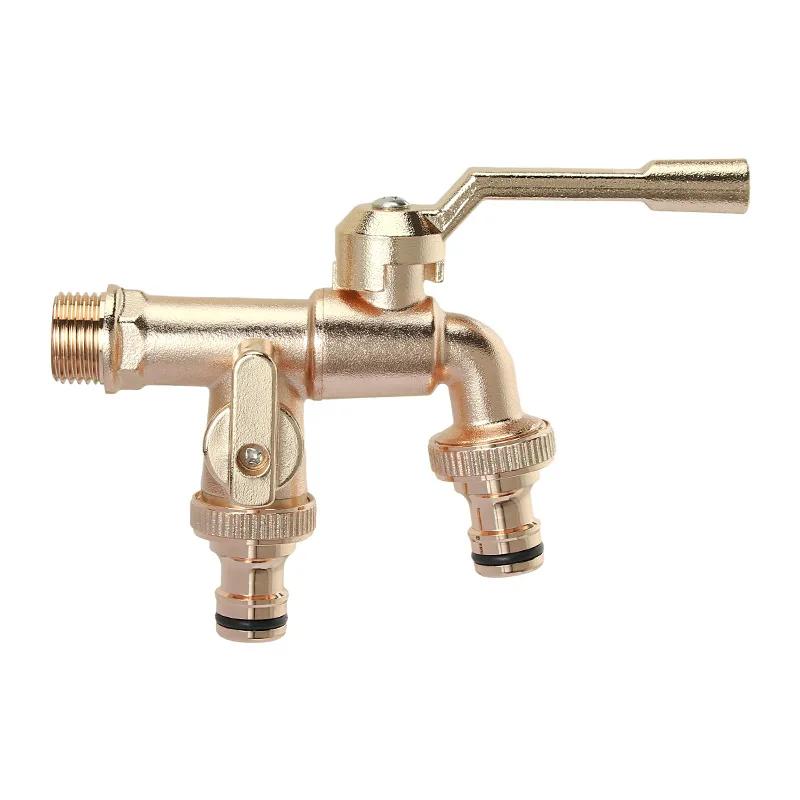 1PC Brass Bibcock 7 Colors Bronze Antique Outdoor Dual Outlet Faucet Washing Machine Out Garden Balcony Frost Protection Tap