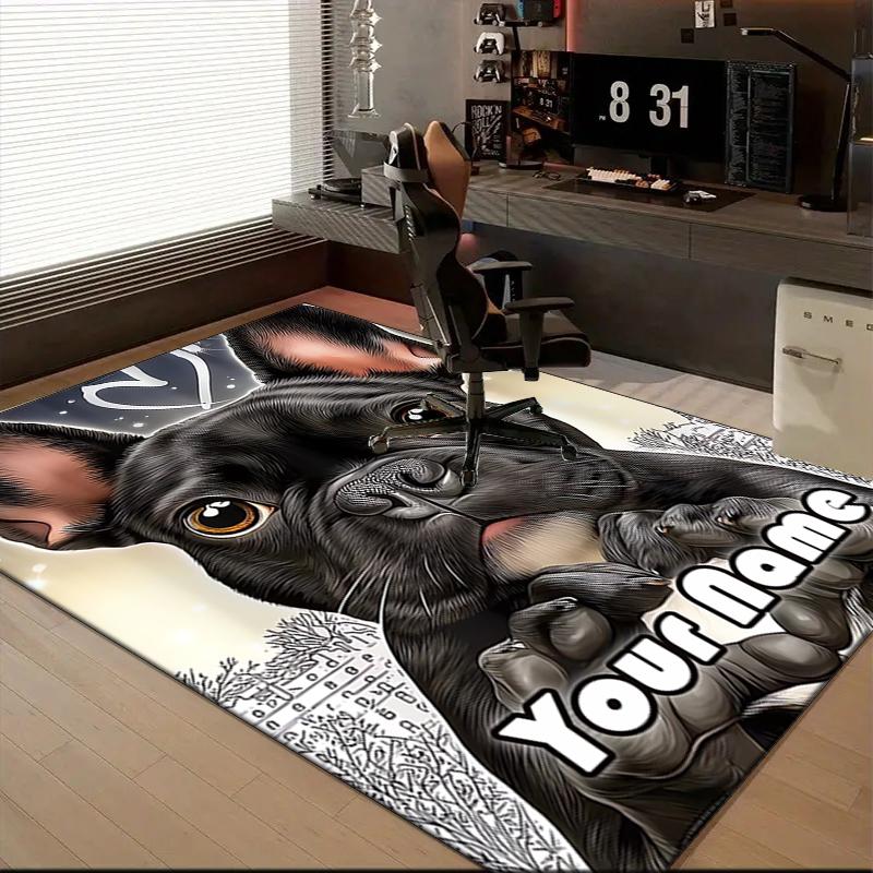 1PC Custom Name French Bulldog Portrait Theme Floor Mat Ideal for Living Room, Game Rooms, Office, Bedroom,Floor Mat Playful Design