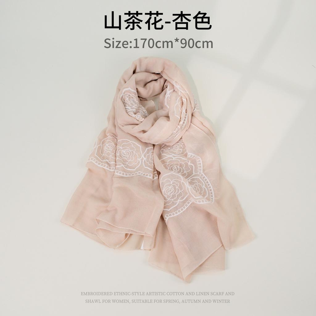 Women S Camellia Embroidered Scarf Polyester Shawl For Travel Sun Protection