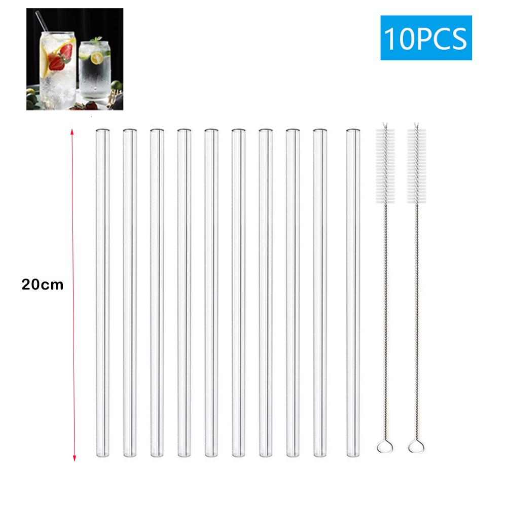 1-10Pcs Glass Straws Eco Friendly Reusable Drinking Metal Straw with Brushes Smoothies Milkshake Cocktails Party Bar Accessory