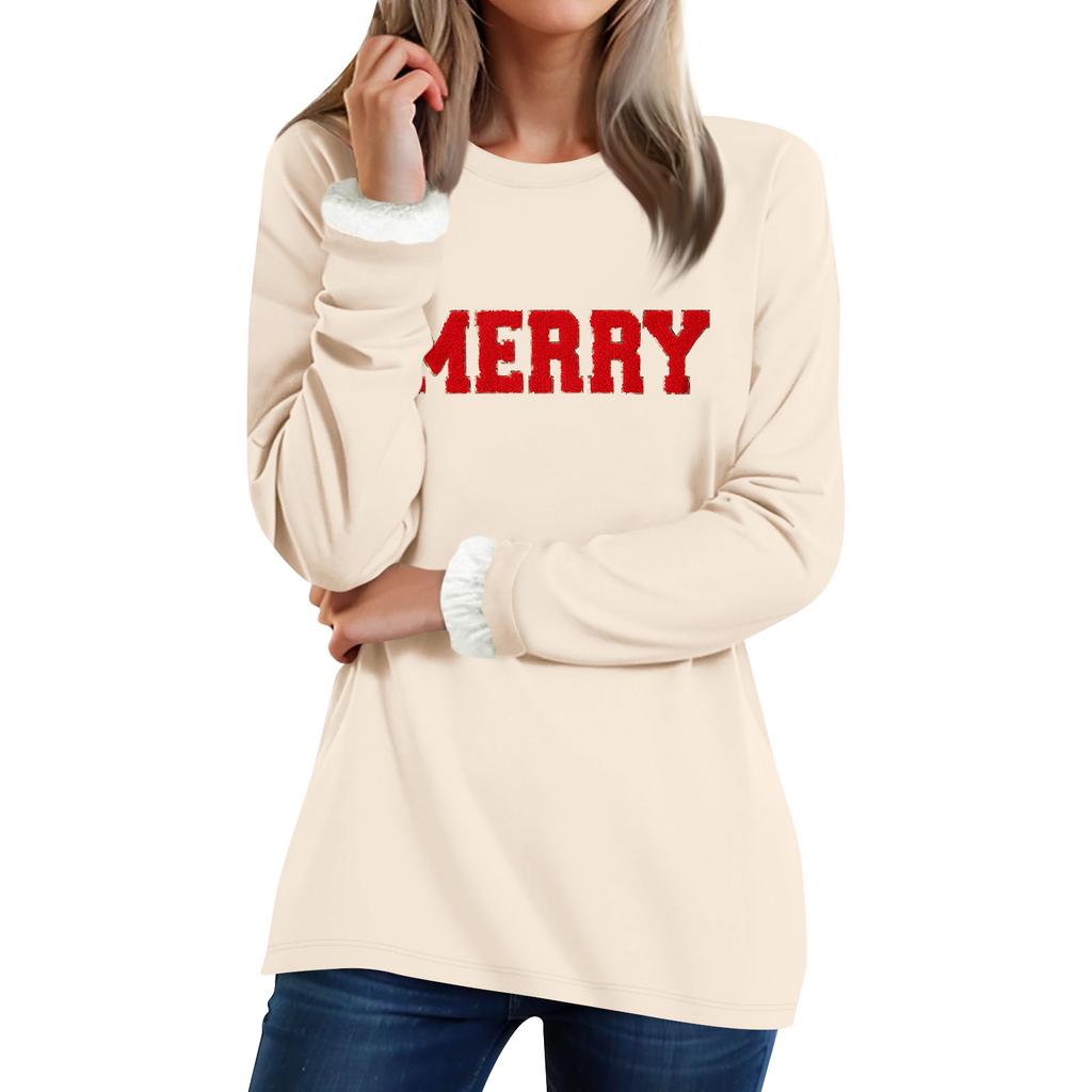 Women's Round Neck Top Printing Thickened Plush Cashmere Warm Long Top