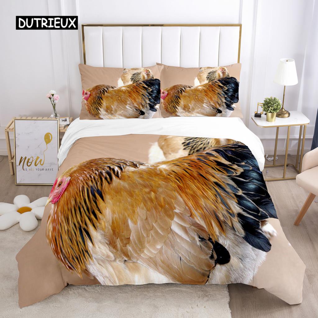 Chicken Duvet Cover Set Cool Animal Pattern Comforter Cover Funny Chicken Pattern Bedding Set Microfiber Wildlife Quilt Cover