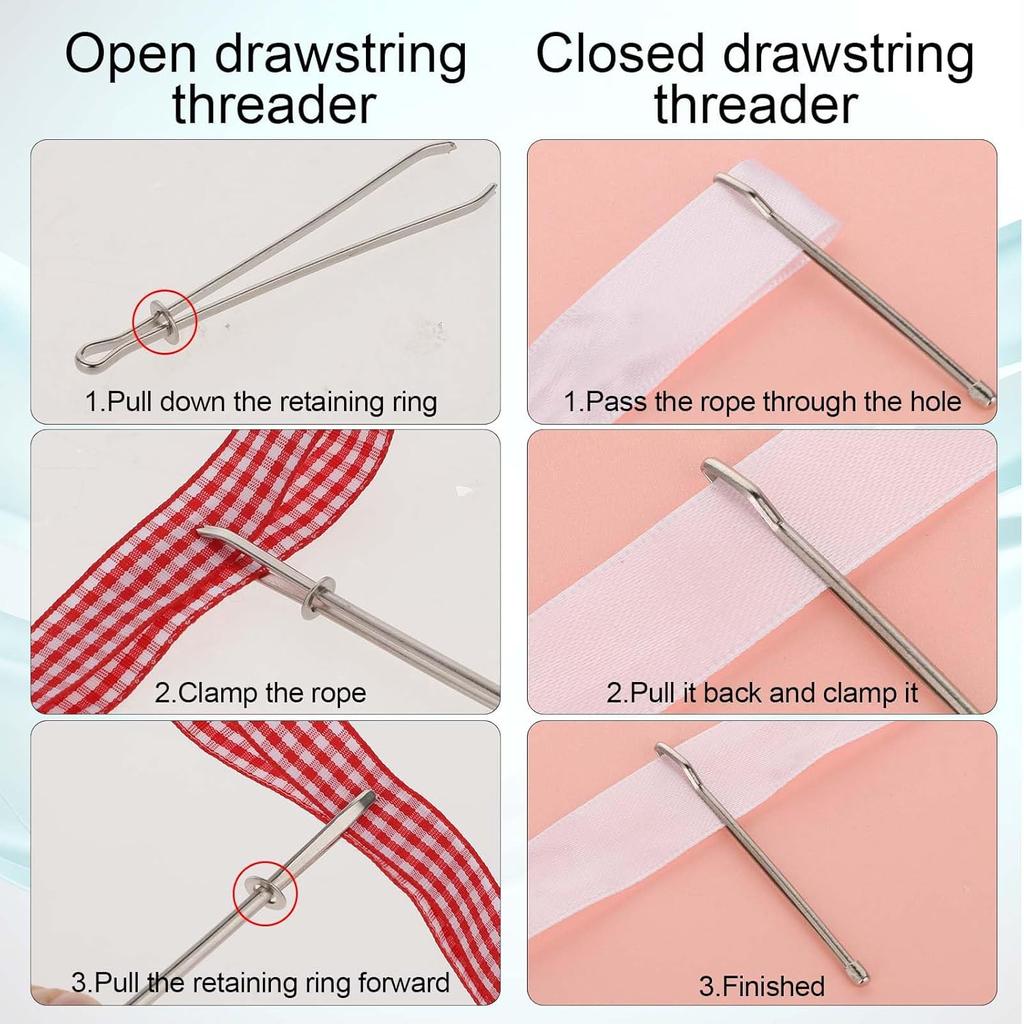 2pcs DIY Rope Threader Clip Drawstring Threader Tool Metal Drawstring Threader Elastic Sewing Tweezer for Replacement Drawstring for Home