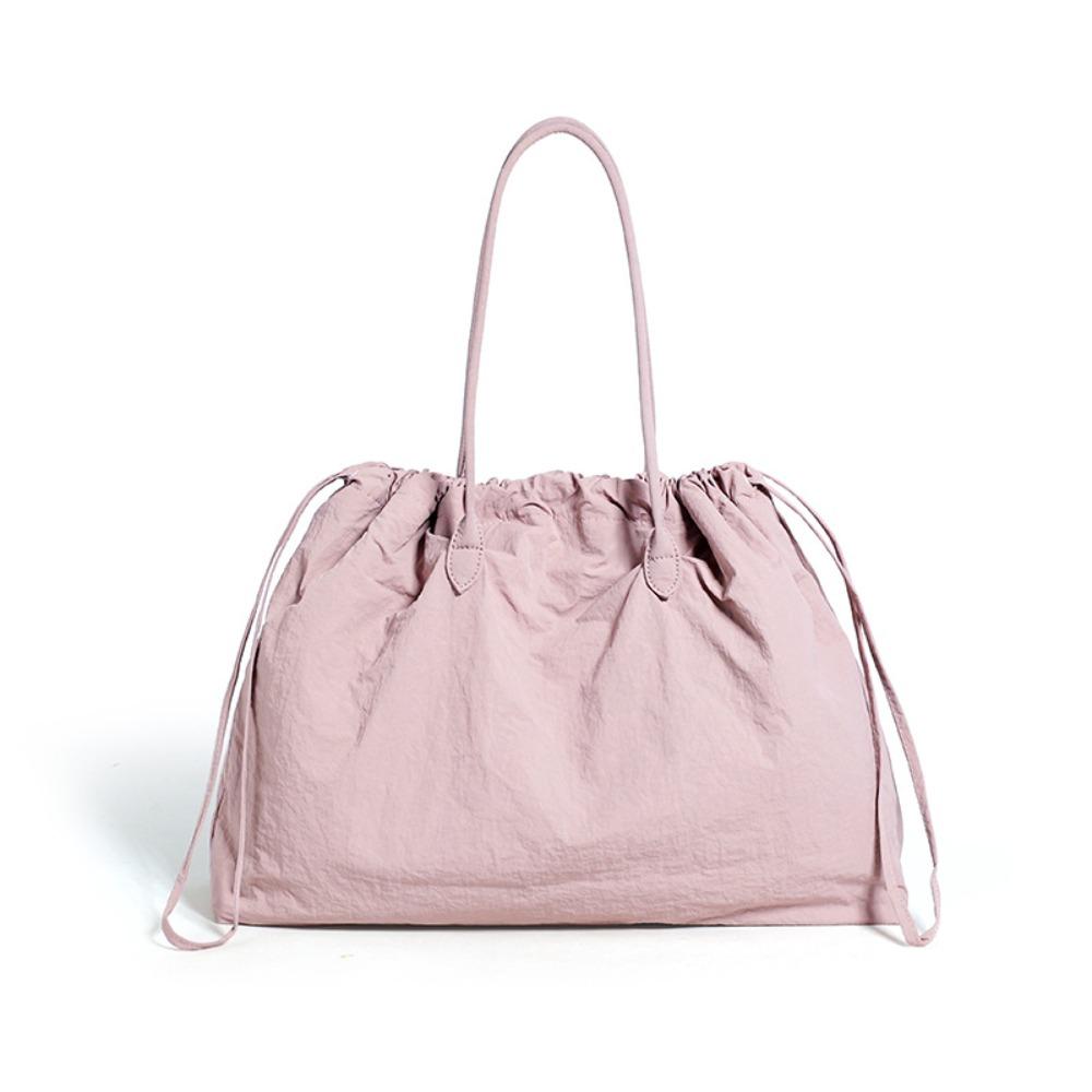 Fashion Nylon Tote Bag Lightweight Solid Color Women s Shoulder Bag Simple with Drawstring Tote Handbag Work Travel Shopping розовый