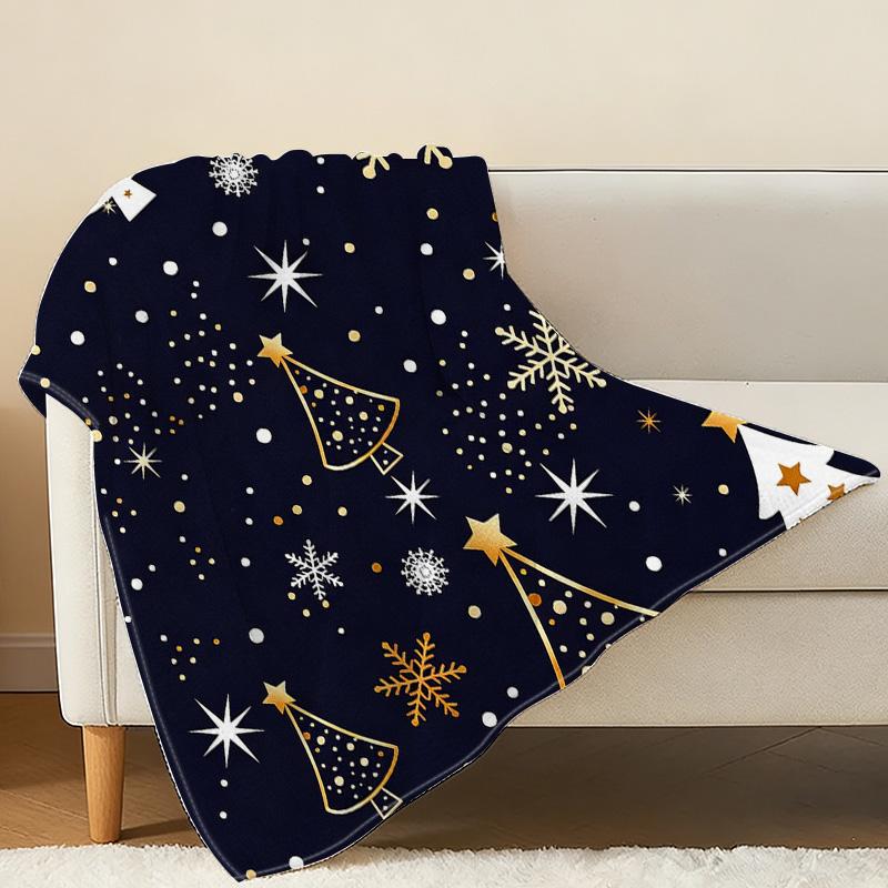 Christmas Themed Plush Flannel Blanket | Soft Warm Machine Washable with Snowflake & Christmas Tree Designs, Cozy for Home, Office Naps
