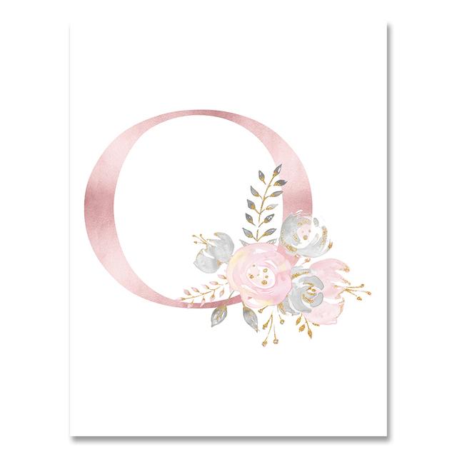 

Персонализированный постер с именем ребенка на заказ, картина на холсте, детские принты, розовые цветы, настенные художественные картины для девочек, украшение комнаты, без рамки 50*70cm