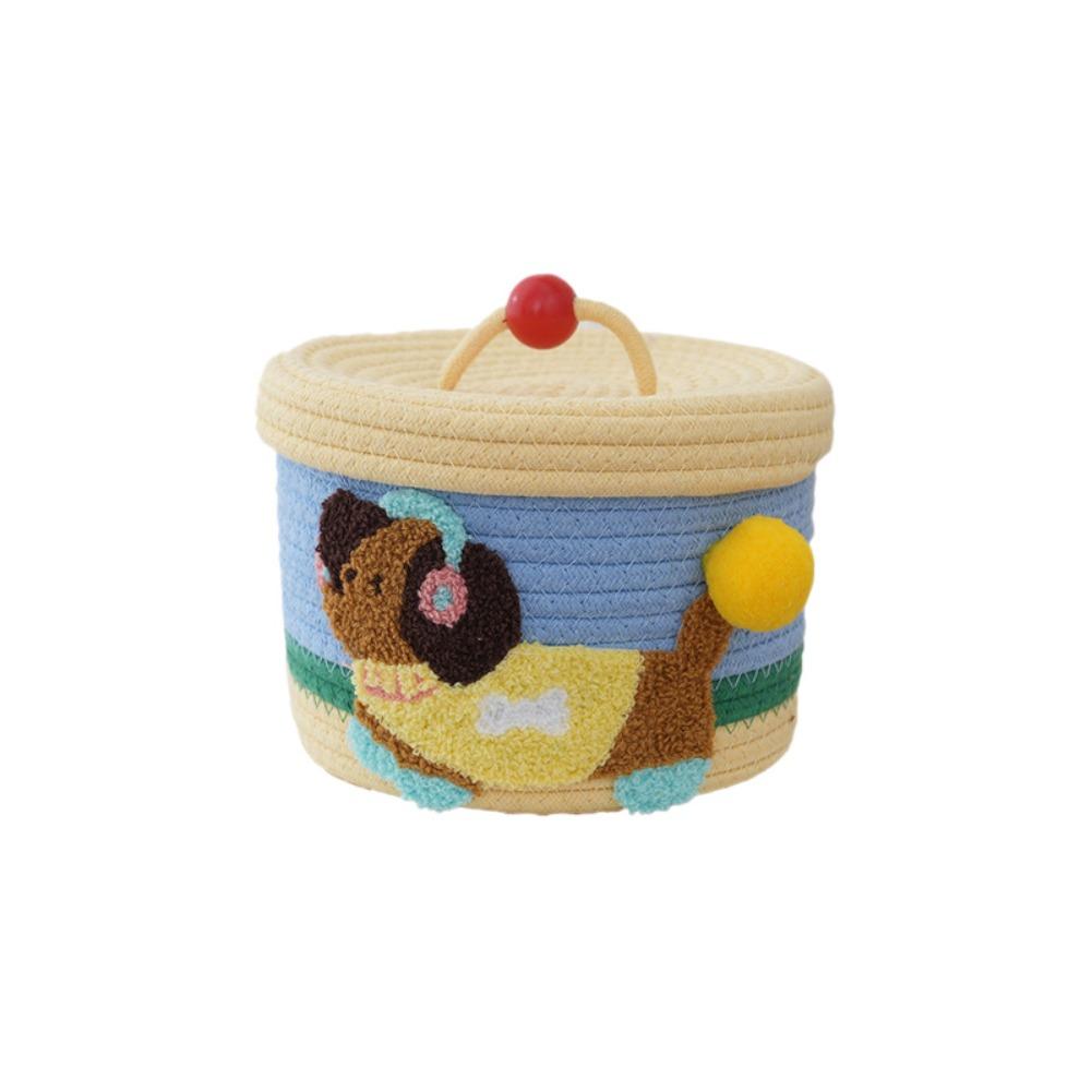 Dachshund Pattern Cotton Rope Storage Basket Cartoon Hand Woven Basket  Sundries Organization Style 2