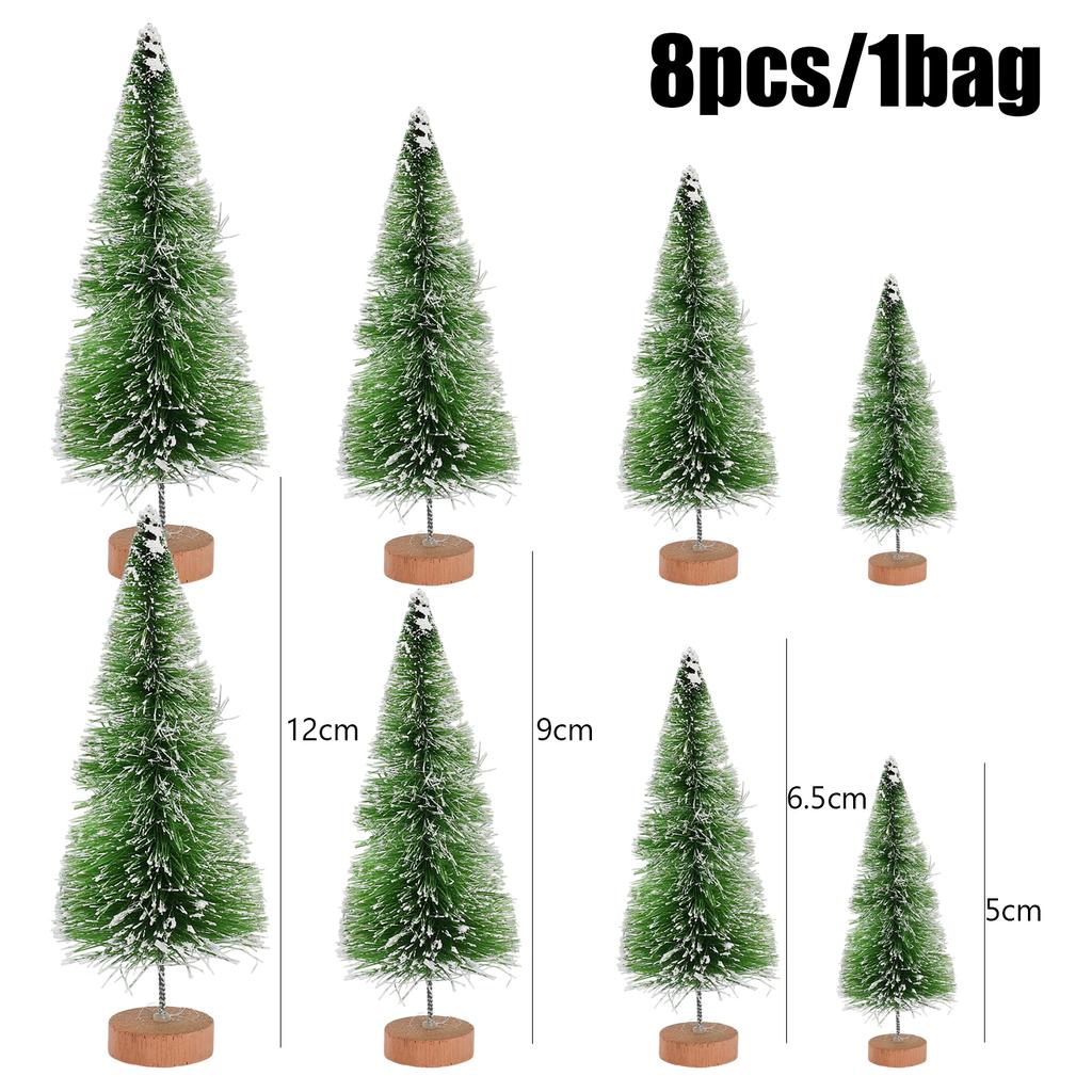 Artificial Mini Christmas Tree DIY Crafts Sisal Pine Tree Desktop Miniature Ornaments with Wood Base Winter Xmas Party Decor