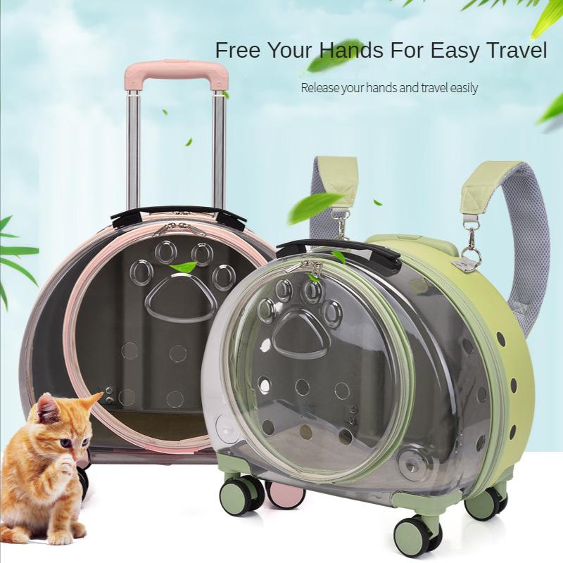 

PC Pet Pull Rod Box Transparent Cat Bag Air Box Dog Go Out Breathe Pet Transport Portable Bubble Box Pet Backpack Carrier