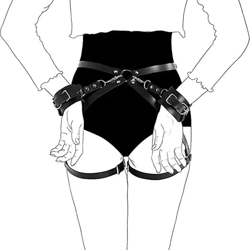 A Set Of Leather Garter Belt Underwear With Handcuffs Plus Size Women Body Lingerie s Bdsm Ultra Sexy Leg Band Erotic Accessorie