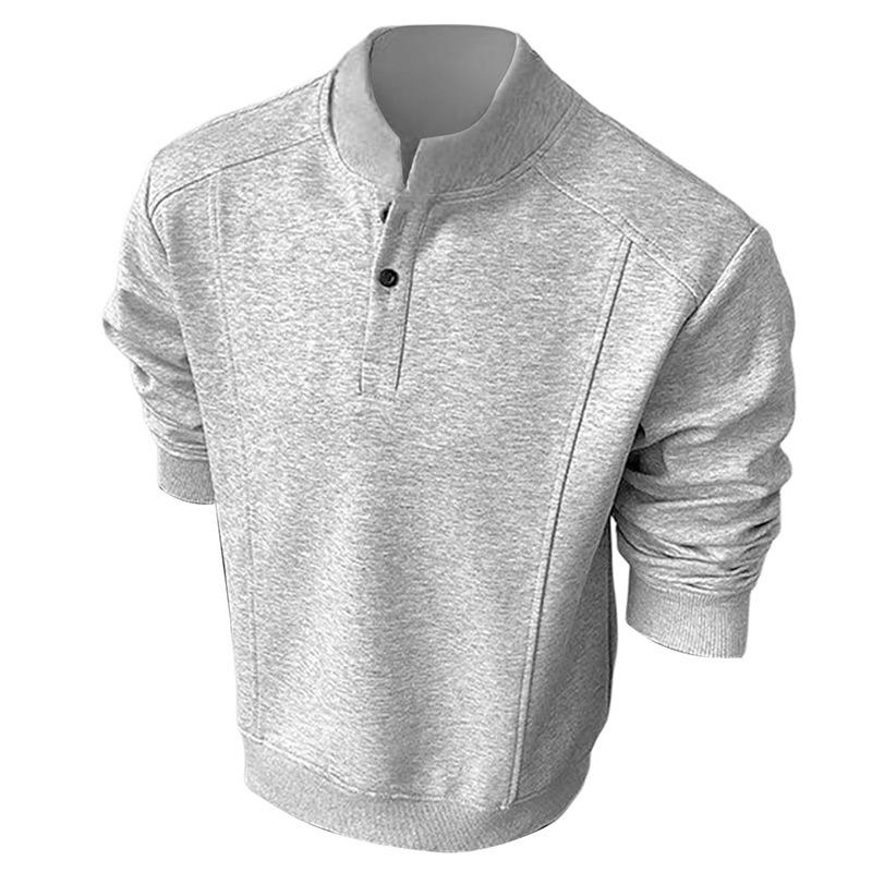 Men's Stand Collar Henley Sweatshirt Casual Long Sleeve Button Pullover Top