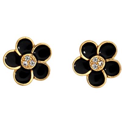 [Q3582] - Gold Plated 'Flora' Black Gold Earrings - 8 Mm