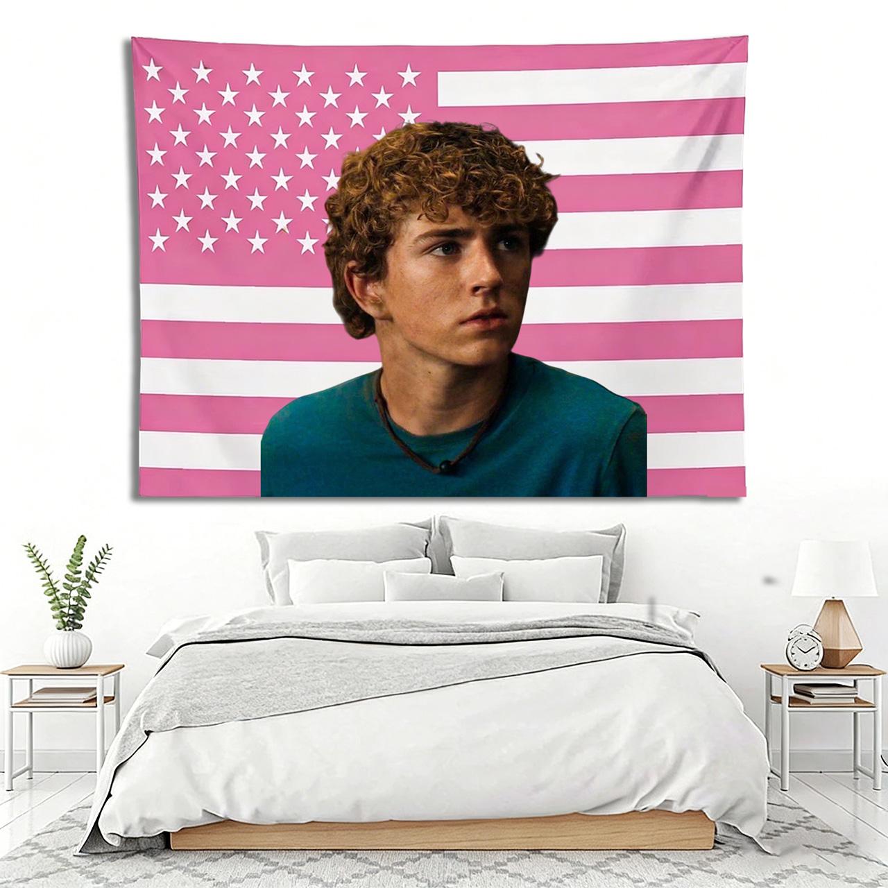W-Walker Scobell Pink US Flag | Percy Jackson PJO Wall Tapestry | Cute Actor Aesthetic Dorm & Frat Room Decor 100X70CM