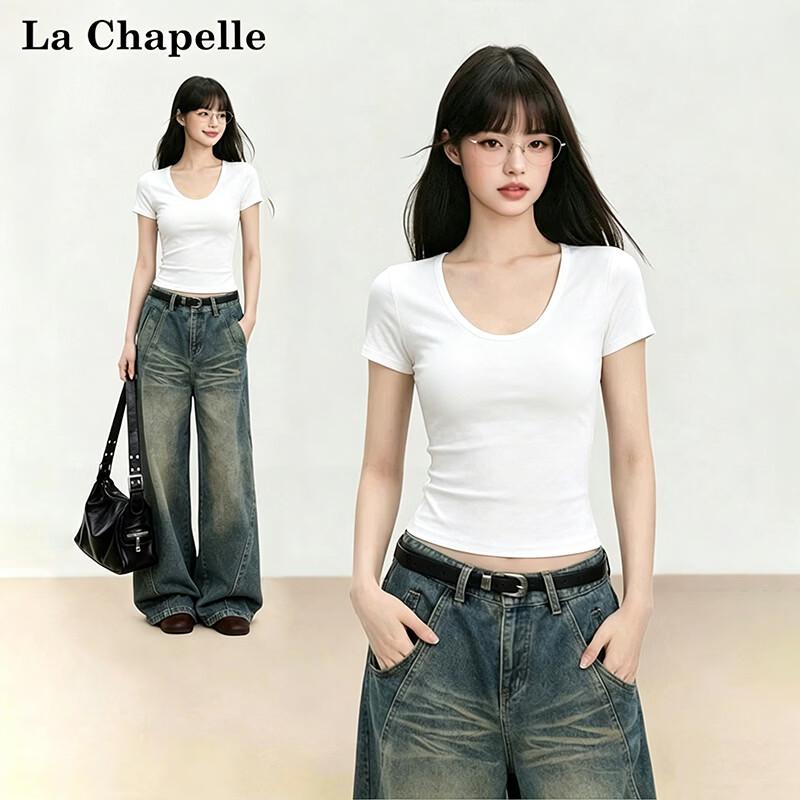La Chapelle Women s U-Neck Slim Fit Short Sleeve T-Shirt L