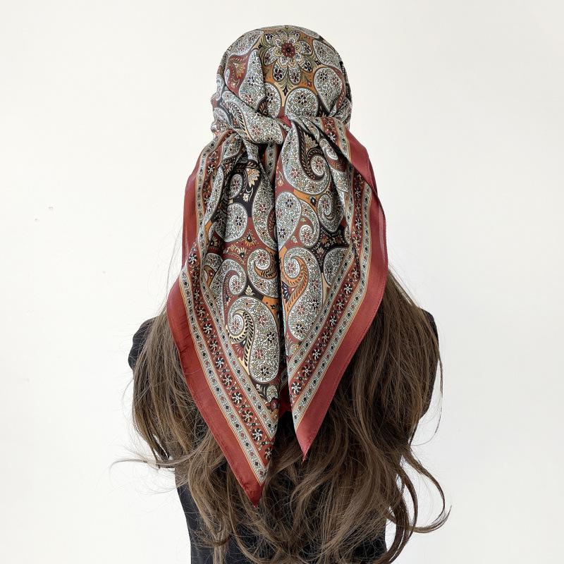 Women's 90cm Large Square Silk-Style Chain Print Headscarf & Shawl