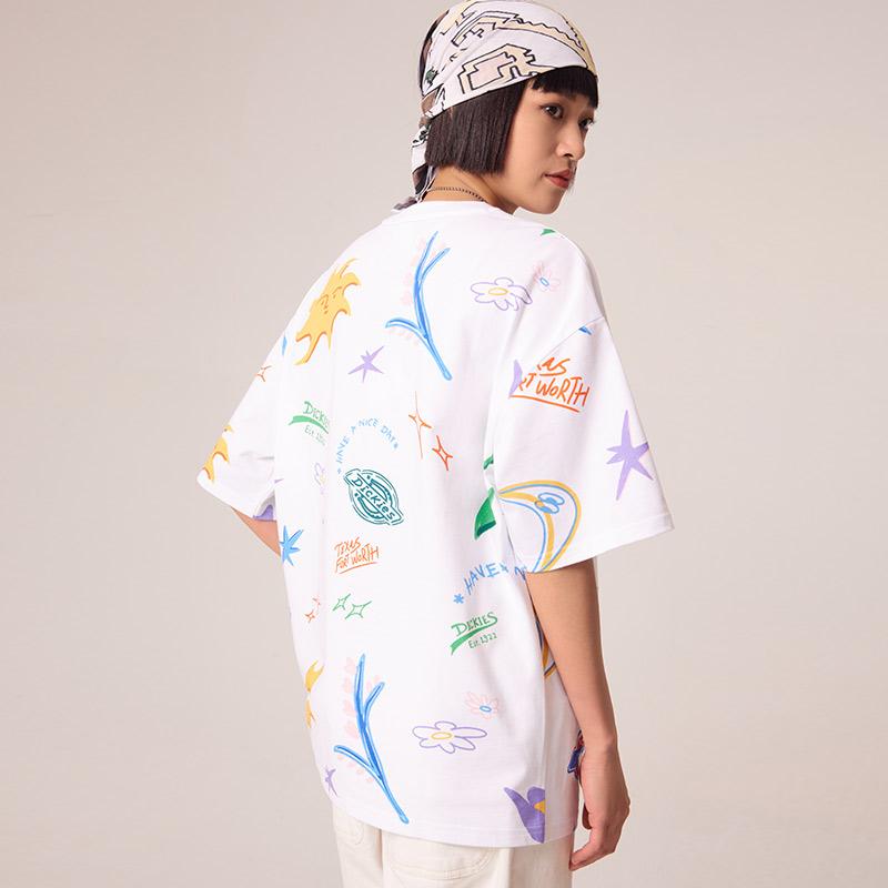 Dickies Style Unique Graffiti Design Heavy Cotton Short Sleeve T-Shirt Men Tops White DK011641F65
