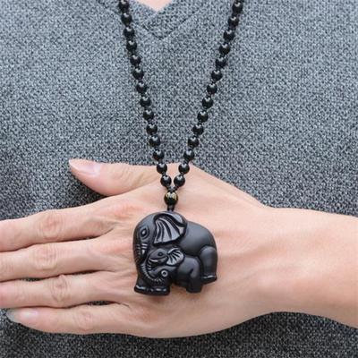 Zwarte Obsidiaan Wealth Moeder Olifant Hanger Ketting Mannen Vrouwen Sieraden Feest Accessoires Geschenken
