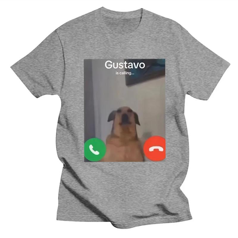 2026 Summer T Shirt Gustavo The Dog'S Funny Phone Call Graphic T-Shirt Black Casual Short Sleeve Round Neck Tee with Gustavo Is Calling