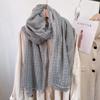 180*90cm Cotton Linen Fashion Scarf with Lace Trim, Four Season Scarf Shawl Beach Gauze,Long Lightweight Travel scarf