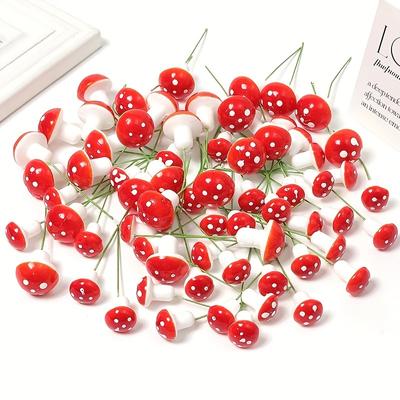 Red Mushroom Simulation Flower, Plastic DIY Cake Decorations, Christmas and Halloween Holiday Decorations, Suitable for Wedding