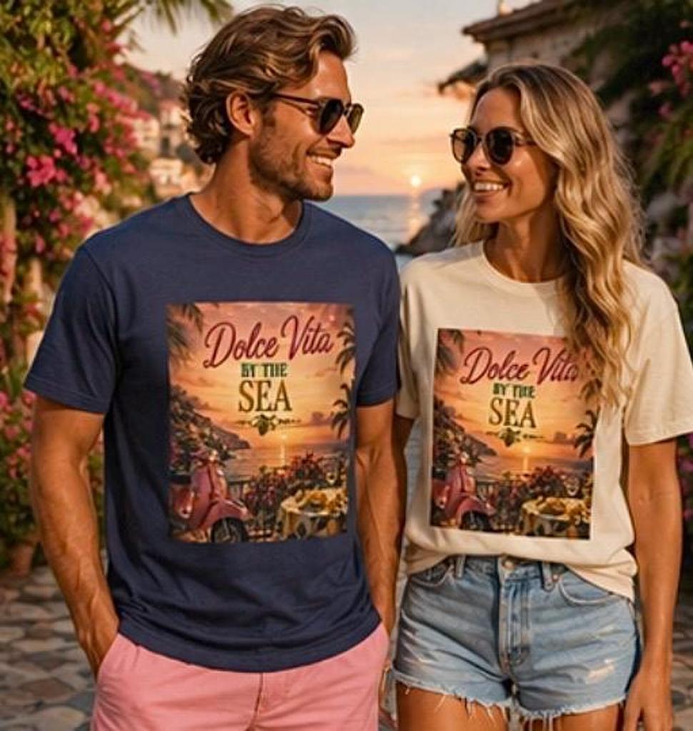 Dolce Vita By The Sea T-Shirt and kids tshirt | Coastal Italian Sunset Beach Tee