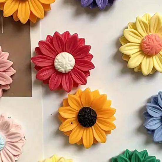 8Pcs Mini Resin Sunflower Refrigerator Magnet Colorful Flower Shape Fridge Magnet Memo Notes Photo Holder Home Kitchen Office