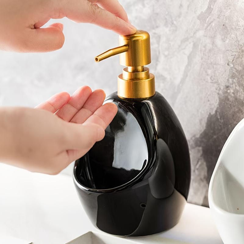Modern Ceramic Hand Soap Dispenser with Pump , Dual In 1 Soap Holder , Dispenser, Elegant Bathroom Countertop Organizer for Home, Hotel, Spa
