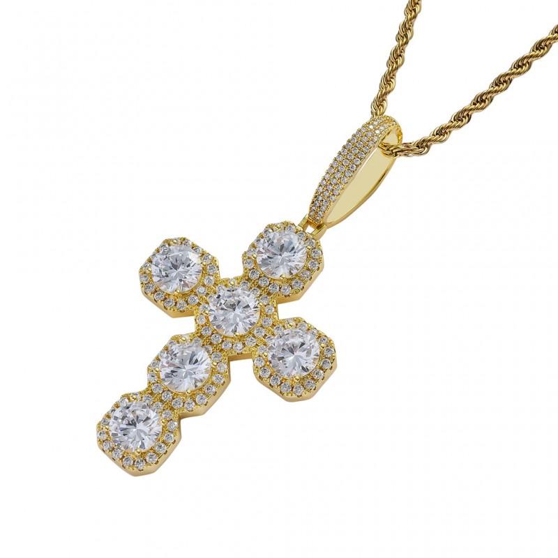 Mens Oversized Solid Cross Pendant Necklace With Full Zirconia Stones 87mm Hip Hop Chain Jewelry