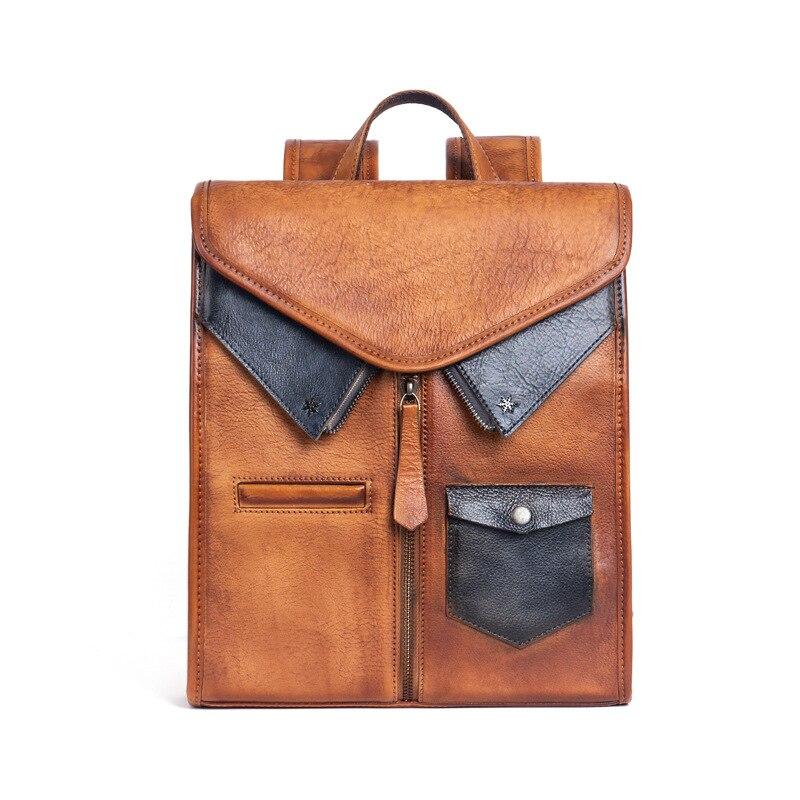 Johnature Mochila Vintage de cuero genuino para mujer, bolso de viaje de gran capacidad para ocio, Cuero de vaca Real, mochilas creativas