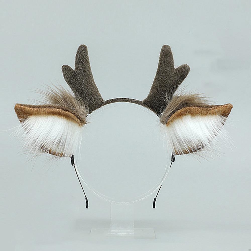 Party Headpiece Reindeer Antler Headband Plush Deer Ears Antler Hair Hoop Head Hoop  for Kids Adult