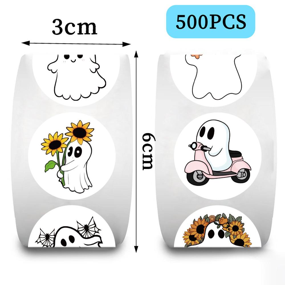 500 Pictures/roll Roll Sticker Tape Cartoon Halloween Cute Ghost Hand Account Material Envelope Seal