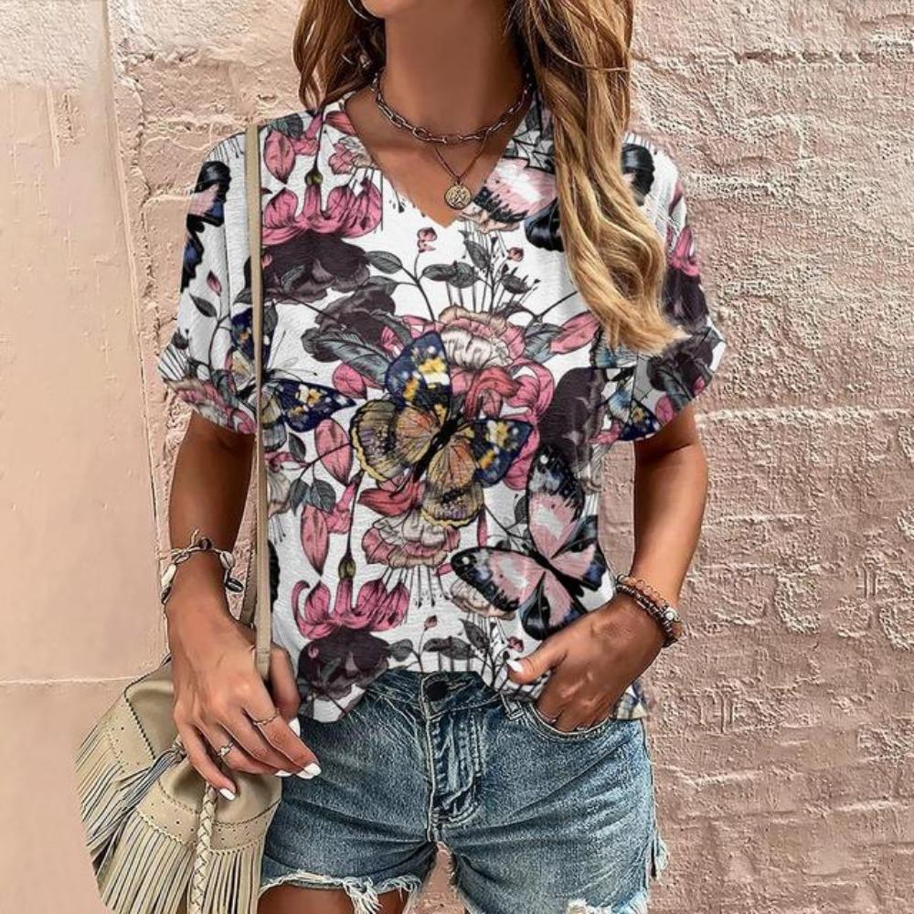 

Women s T-Shirt Casual Animal Butterfly 3d Print T-Shirt Casual Harajuku Fashion Short Sleeve V-Neck Oversized Clothing XL