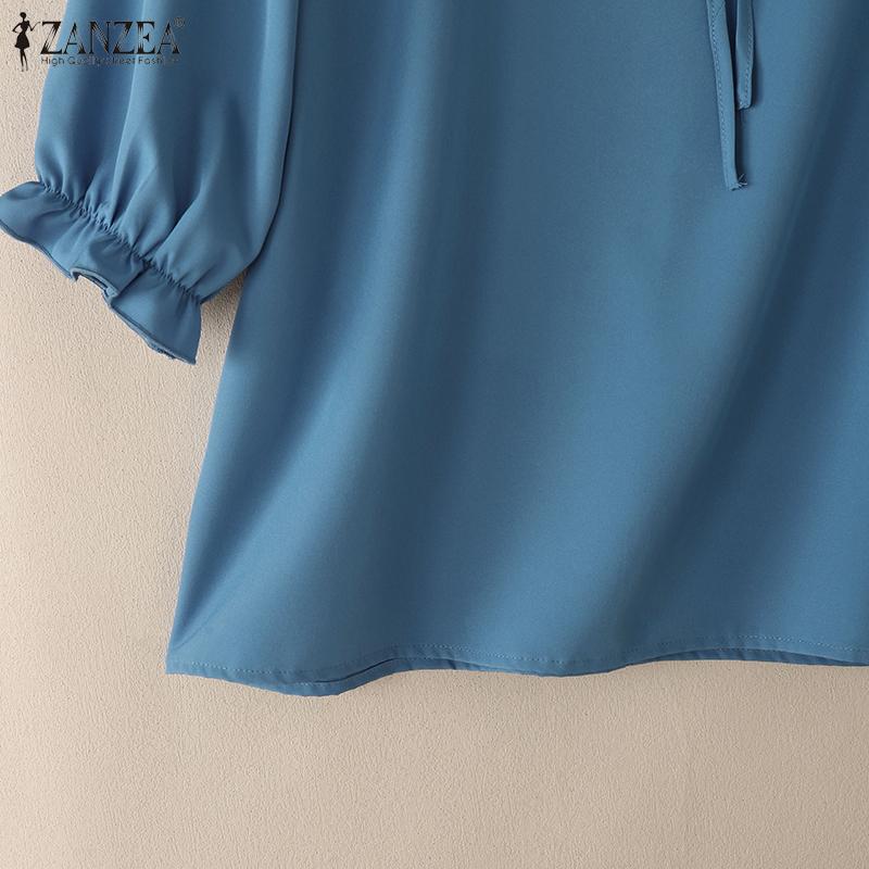 ZANZEA Women Ruffles Round Neck Casual 3/4 Sleeve Loose Blouse