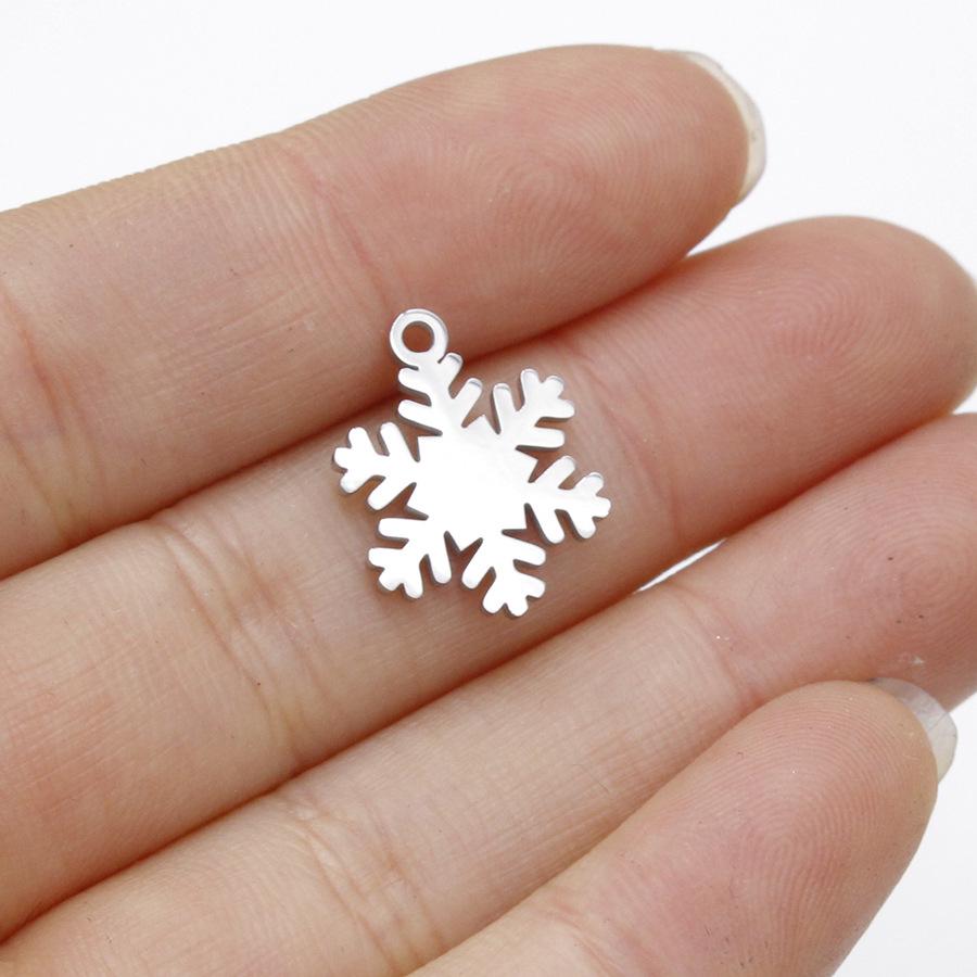 Mirror Polished Titanium Steel 15.5*12mm Snowflake Pendant Charm for DIY Christmas Necklace
