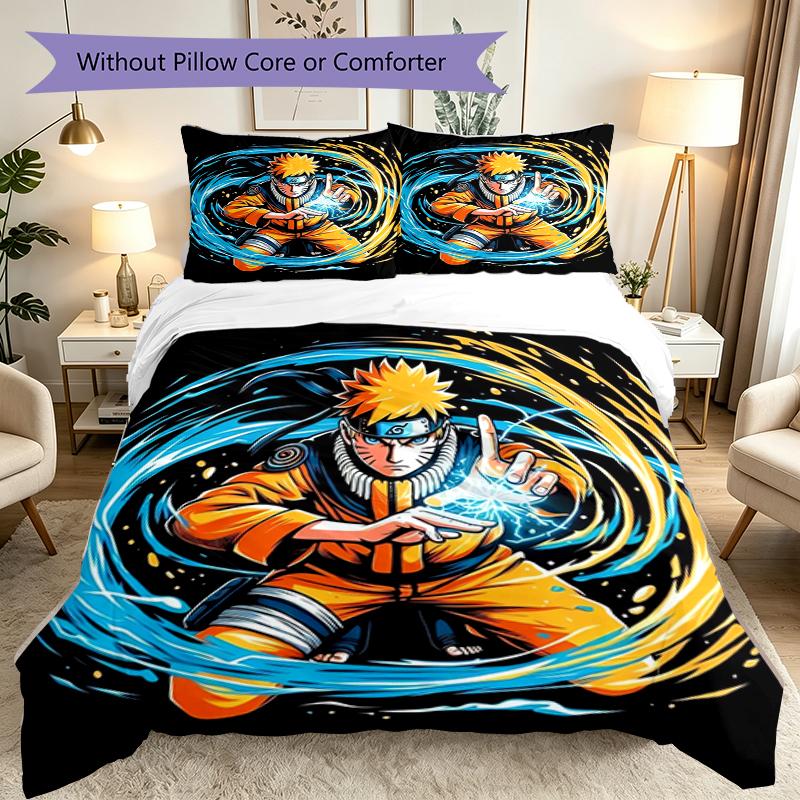 Game Role Naruto Duvet Cover Set - 3pcs Polyester Bedding Set with Digital Print, All-Season Cozy Bedroom Accessory