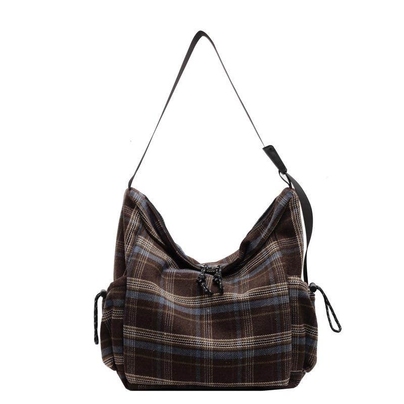 

Винтажная сумка-тоут женская контрастного цвета шерстяная сумка большой емкости сумка через плечо в клетку сумка через плечо