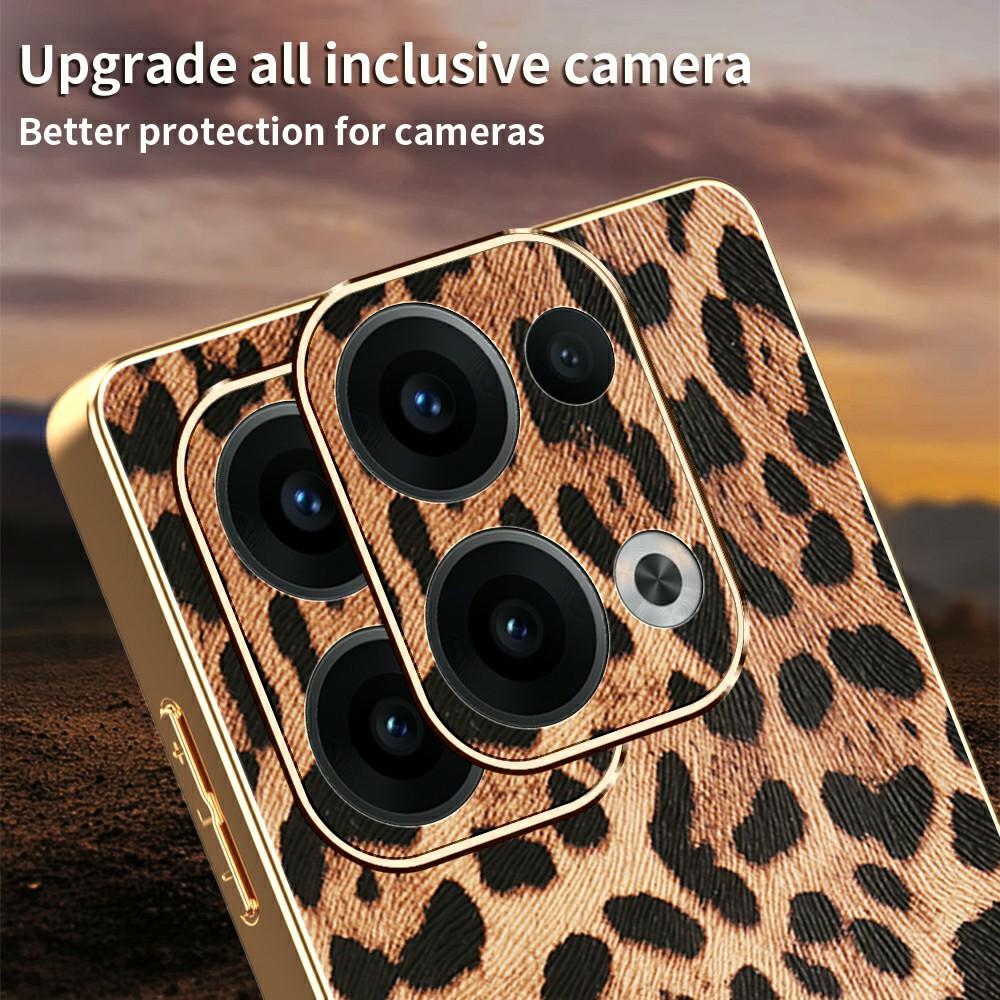 For Oppo Reno13 5G (Global) Case Leopard Print PU Leather Coated PC+TPU Electroplating Phone Cover