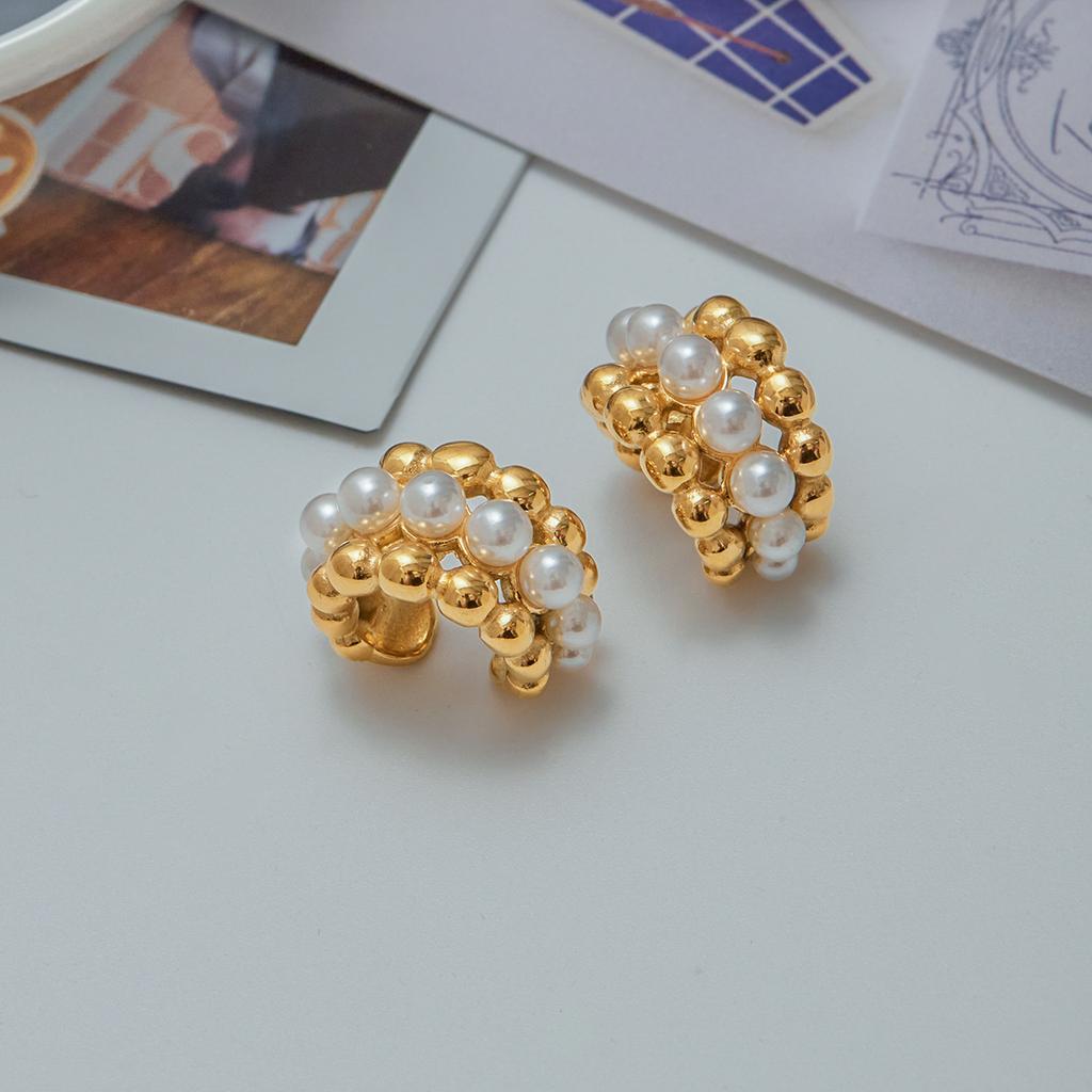 Yori Personalized Imitation Pearl Three Layer Ear Clip for Women Golden 18K Plated Stainless Steel Fashion Holiday Jewelry Gift