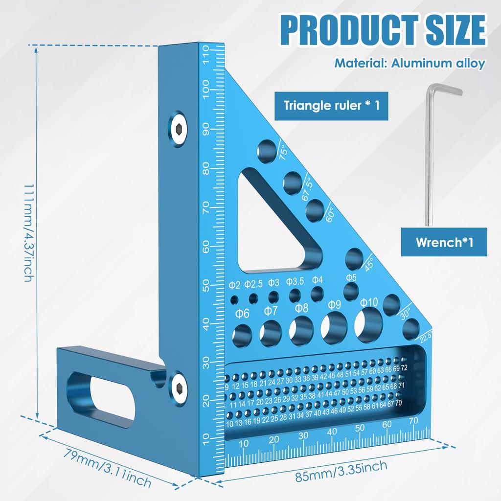 3D Multi Angle Aluminum Red Measuring Ruler 45/90 degree Woodworking Square Protractor Drawing Line Miter Triangle Layout Tool