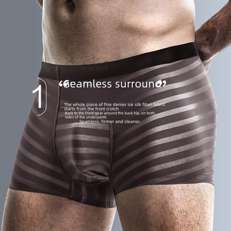 Men's Ice Silk Breathable Boxer Briefs: Antibacterial, Lightweight, Striped Summer Underwear.