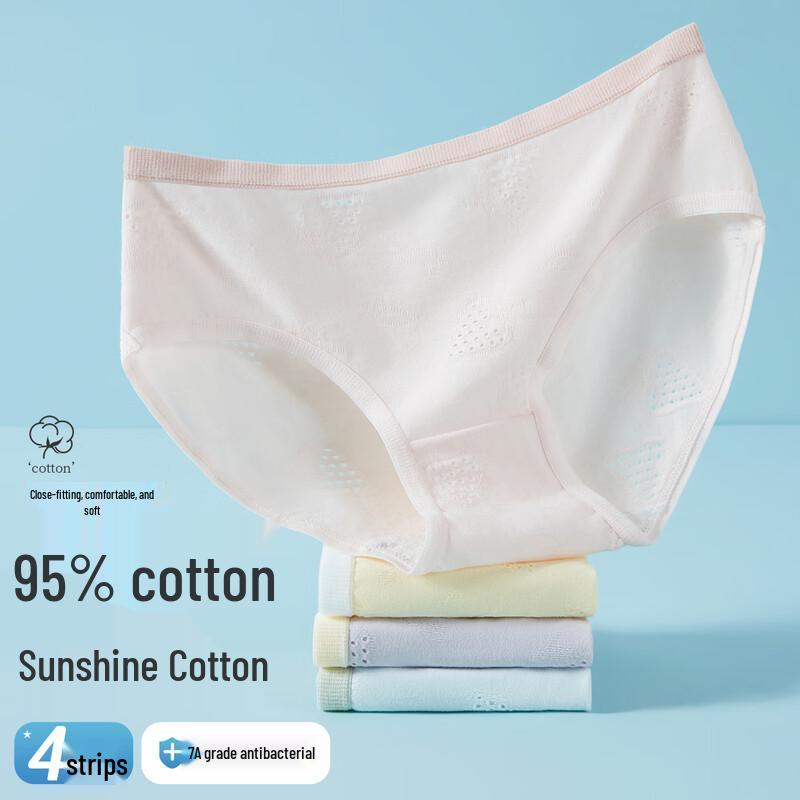 FENTENGCARE Women's 7A Antibacterial Cotton Mid-Waist Briefs 4-Pack