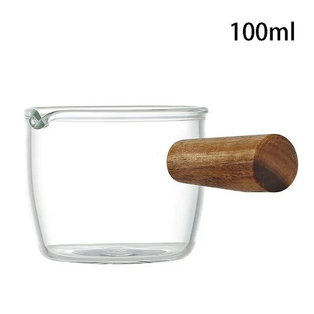 Wood Handle Glass Espresso Measuring Cup Single/Double Mouth Milk Jug Coffee Supplies Transparent Kitchen Measure Mug