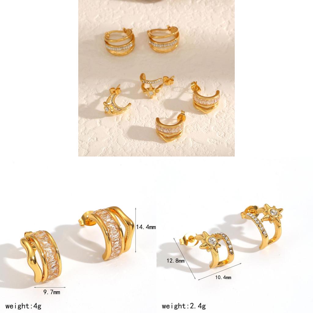 Light Luxury Geometric Stainless Steel Earrings With Zirconia For Women