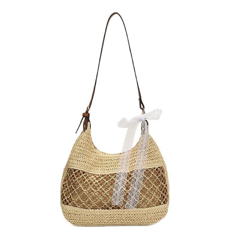 Woven bag women's 2025 spring new fashionable large-capacity beach bag casual simple commuting retro crossbody bag