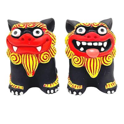 Kubakasaya Shisa Figürü Okinawa Hediyelik Eşya Giriş Çifti Siyah Aslan Shisa Siyah İyi Şans Şans Feng Shui Tılsım Şanslı Tılsım Ryukyu